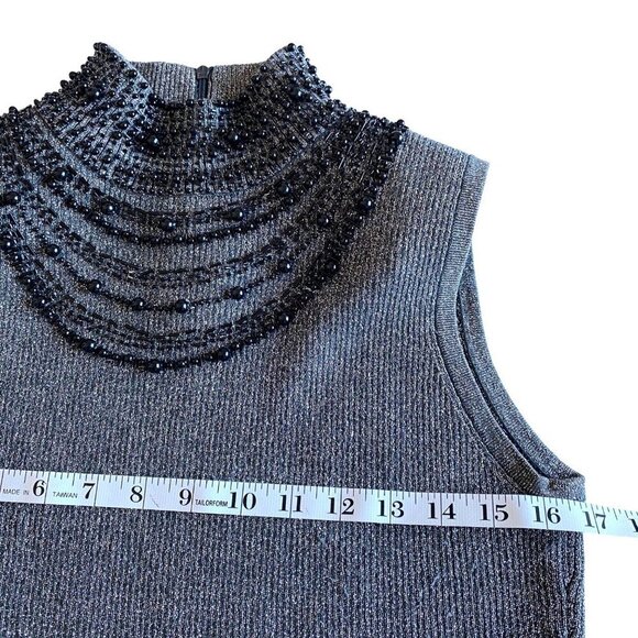 Grace Elements Metallic Beaded Neck Silk Top M Elegant Chic Holiday Party - Picture 9 of 10